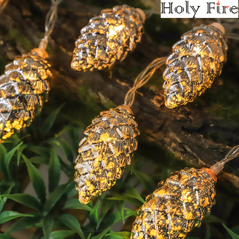 Holy Fire 1.5M 10 Led Pine Cone Fairy Lights Christmas Decoration 2023 Festoon Tree Decor Christmas Lights New Year's 