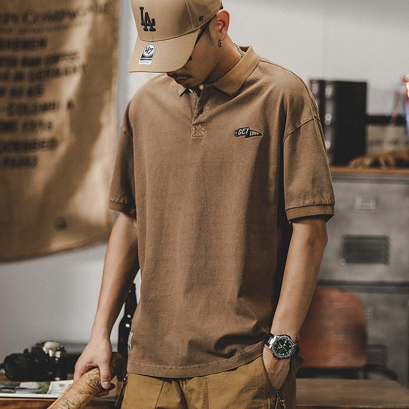 ZWS Men's Summer New Vintage Loose POLO Shirt Solid Color Lapel T-Shirt