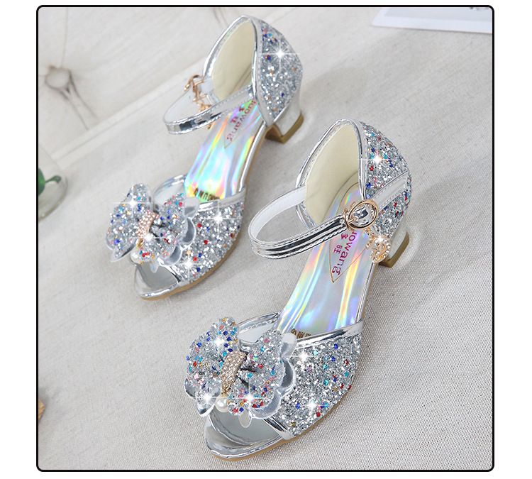 Dress Shoes Dreamy Girl's High Heels Children's Princess Sandals Bow Tie Children's Shoes Crystal Heeled Shoes