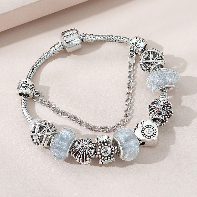 C-3344 Vintage Cutout Crown Heart-Beaded Crystal Charm Bracelet Best Birthday Gifts for Women and Girls DIY Jewelry
