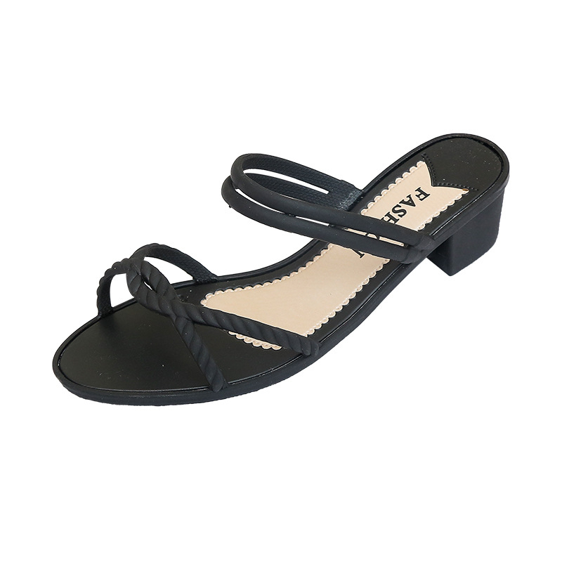DC273 women's mid-heeled shoes casual beach sandals versatile solid slippers