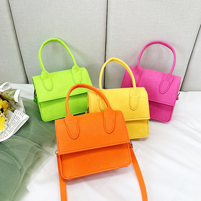 2-1874 Ladies Handbag  2022 Summer New Korean Style Candy Color Felt Simple Small Square Bag Women's Shoulder Cross Body Bag