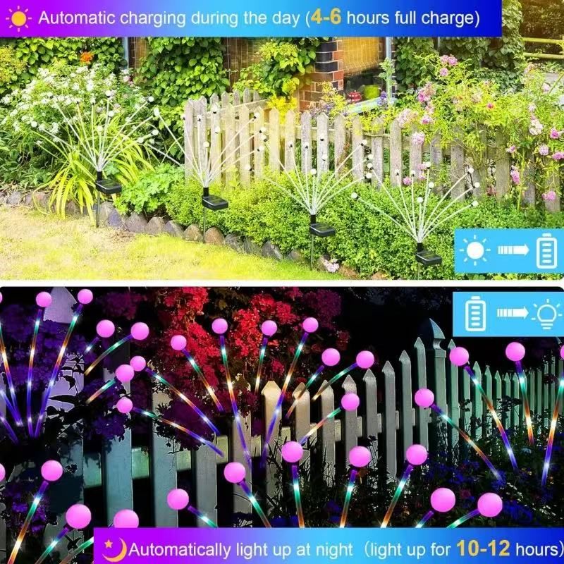 AUNONT Solar Firefly Garden Lights Solar Powered Firefly Lights Outdoor Decor Swaying Colorful LED Dusk to Dawn Solar Firefly Lights Solar Powered LED Flourescent Bug Plug In Ground Light