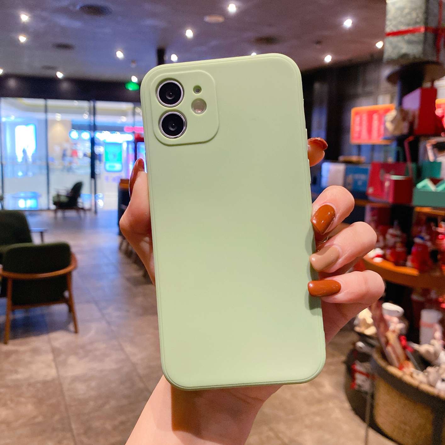 Matcha Green Luxury Soft TPU Silicone Phone Case for iPhone 11 12 13 14 Pro Max Mini Matte Texture Full Camera Protection Cover
