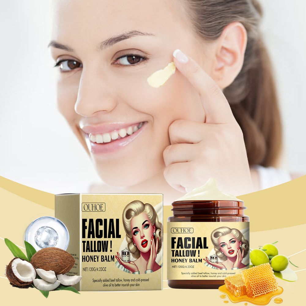 OUHOE Tallow Honey Balm Fine Lines Removal Lifting Firming Tighten Smooth Improve Puffiness Hydrating Nourish Moisturizing Face Cream