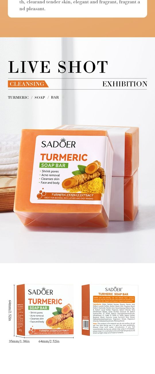 SADOER Turmeric Soap Handmade Soap,Bath Soap,Cleansing Body General Soap,Turmeric Soap BAR