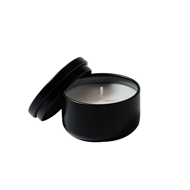 New Mini Black Tin Box Scented Candle Soy Wax Household Candeles Black Tin Can Hotel Home Environmentally Friendly Soy Aromatic
