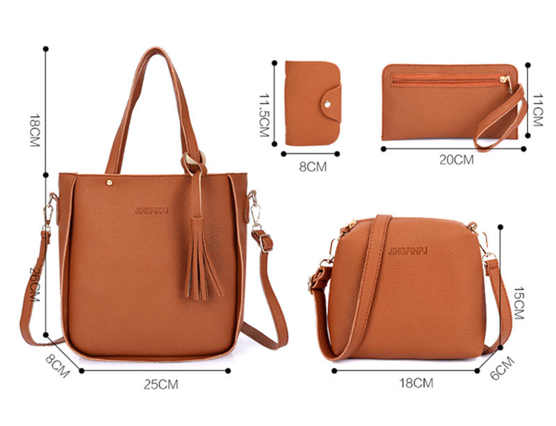 Female Baodan Shoulder Tide Korean Style Bag Handbag Boutique Four-piece Lychee Pattern