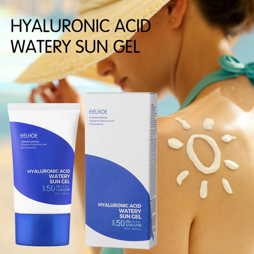 EELHOE Hyaluronic Acid Watery Sun Gel Summer Outdoor Moisturizing Refreshing Non Greasy UV Resistant Gel Sunscreen Protection Cosmetics
