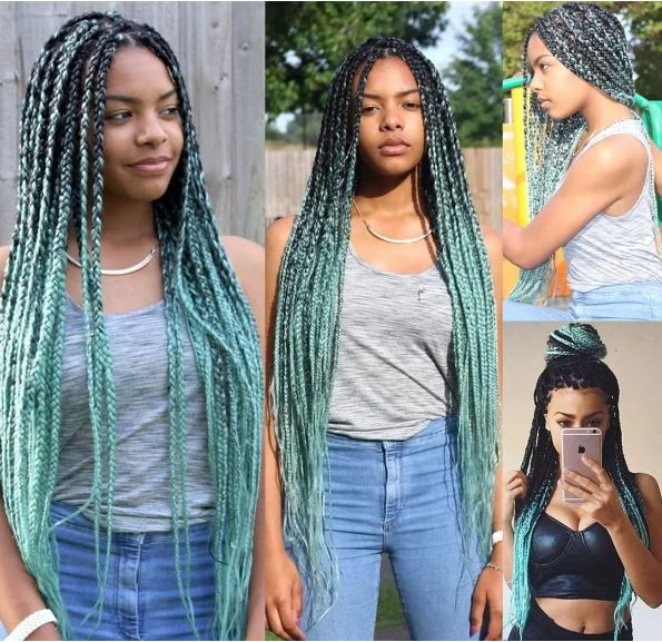 Obaasima Strands OS Ombre Braiding Hair 82" BY16 For Braid And Rasta / Black / Mint Green
