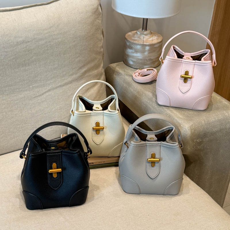 Women Litchi Grain Bucket Handbag, Fashion Versatile Crossbody Bag, Trendy Single Shoulder Bucket Purse with Top Handle
