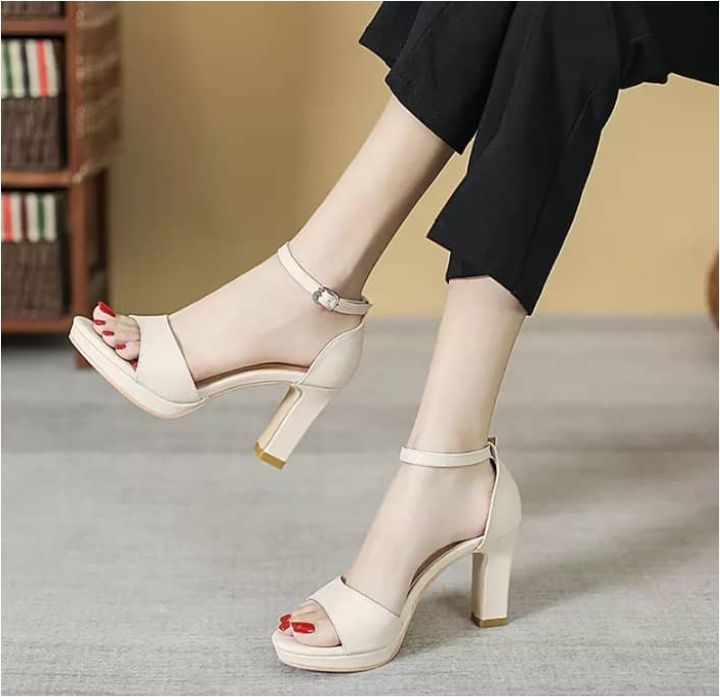 Beautiful color design women's fancy high block heels platform ankle strap sandals shoes