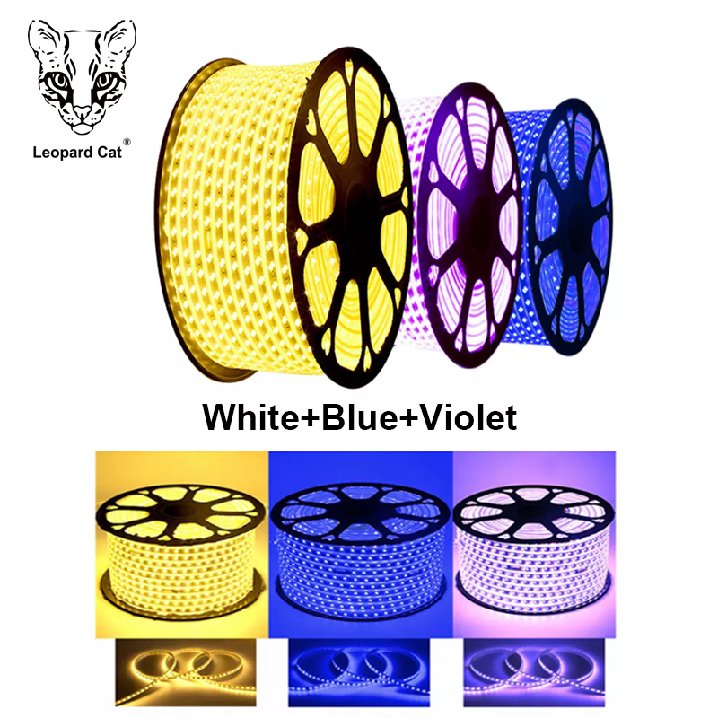 Leopard Cat 50M/Roll White+Blue+Violet 2835 LED Strip Light 72 Lamp Beads 10MM 50Meters/Roll+6 pcs Controller Waterproof 1Pcs/Box