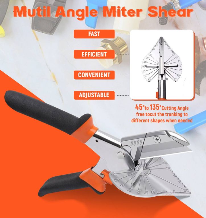 WELLHOME Multi-Angle Miter Shear Cutter - Multifunctional Trunking Shears for Angular Cutting of Moulding and Trim Hand Tool, Multipurpose Quarter Round Cutter Adjustable at 45 To 135 Degree with Spare Blades