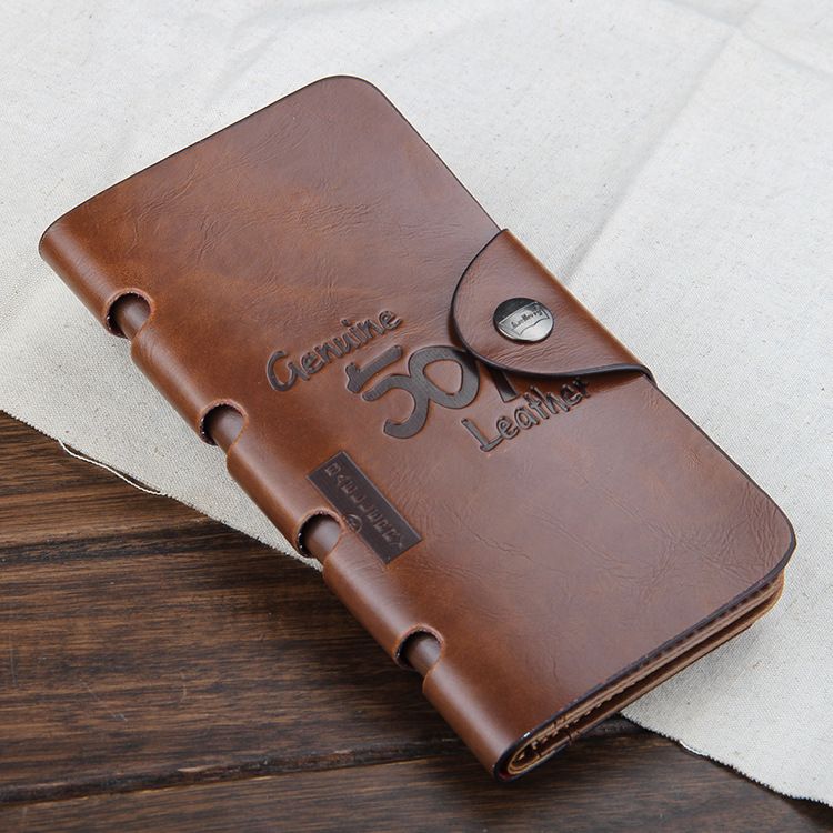 C526-76 Men's Retro Three Fold Long Wallet Solid Color Buckle Wallet