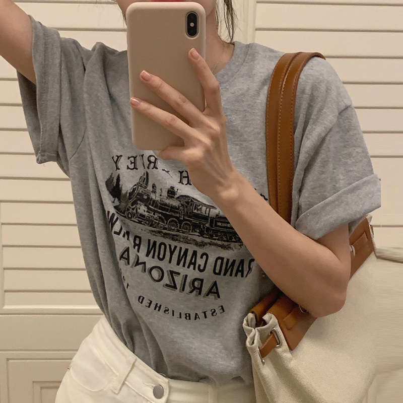 Women's Summer New Crewneck Letter Print T-Shirt Loose Short Sleeve Top