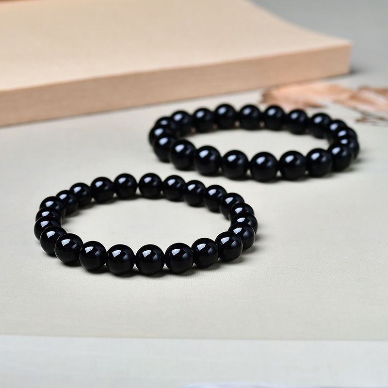 Natural Ujin Black Obsidian Round Beaded Bracelet, Polished Smooth Gemstone Single Strand Wrist Jewelry, Multiple Optional Sizes 6mm 8mm 10mm 12mm 14mm, Minimalist Stylish Daily Wear Accessory, Unisex Casual Fashion Hand Ornament, Durable Simple Bead Bangle Suitable For Daily Matching And Daily Life Wearing Decor