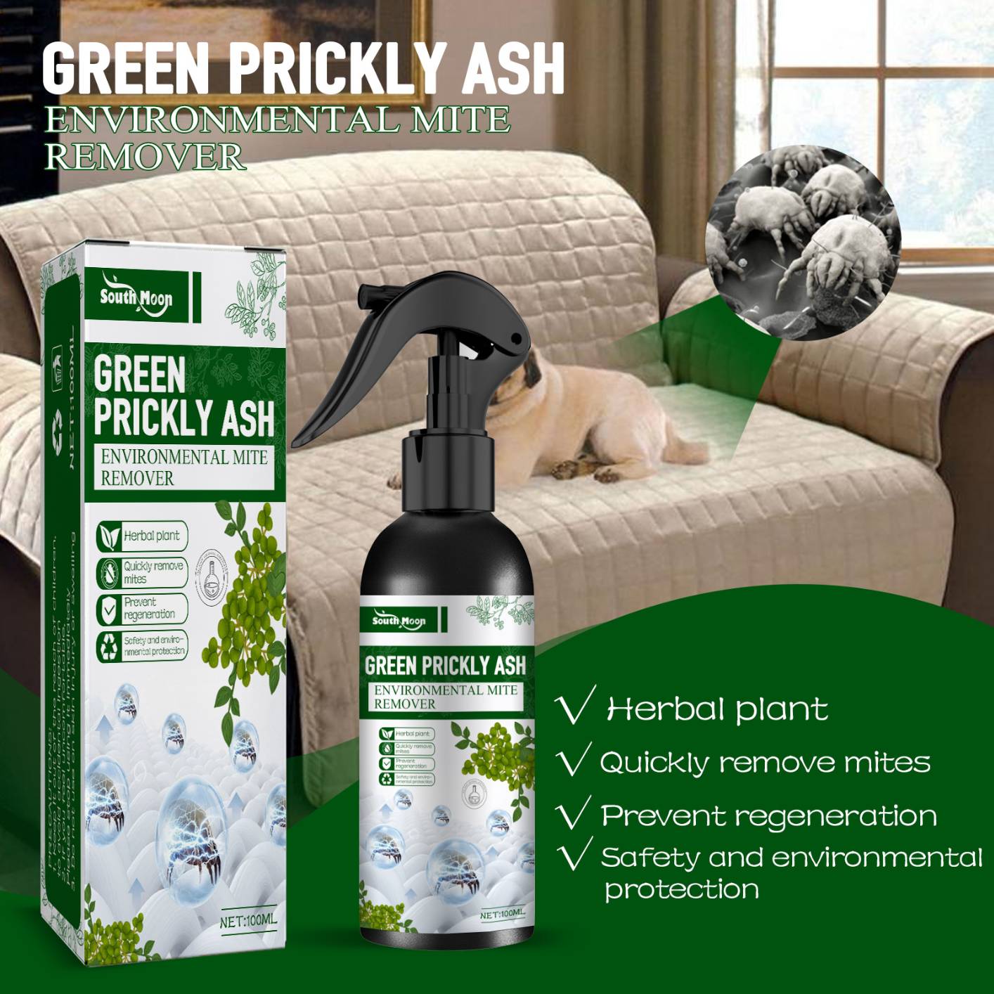 Dust Mite Spray Dust Mites Remover Flea Killer - Dust Spray for Allergies & Cleaning in Home, Bed, Pet Bedding, & Furniture, Anti Allergen Dust Mites Killer