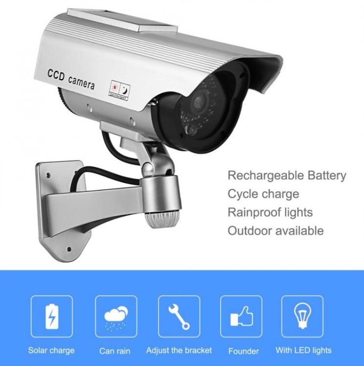 Dummy Camera Solar Battery Powered Flicker Blink LED Fake Indoor Outdoor Surveillance Security Camera Bullet CCTV Camera