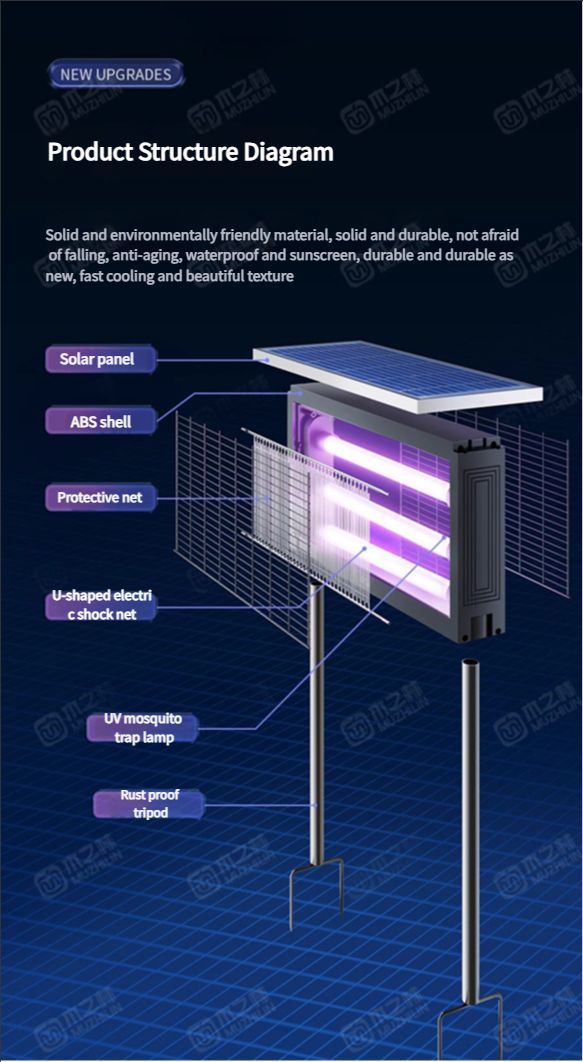 Solar-powered mosquito-killing lamp, outdoor courtyard and garden, outdoor waterproof fly-killing lamp, mosquito-repelling, camping, orchard, insect trapping and killing wonder