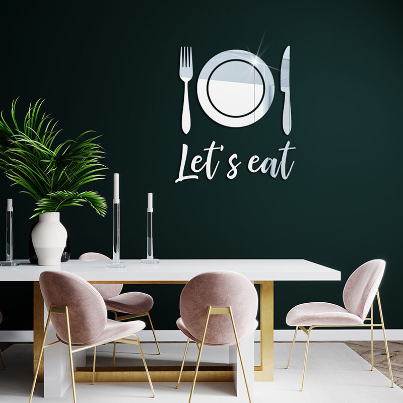 JM809 Eat Letter Knife And Fork Tableware Acrylic Mirror Sticker 3D Self-Adhesive Diy Decorative Mirror Wall Sticker