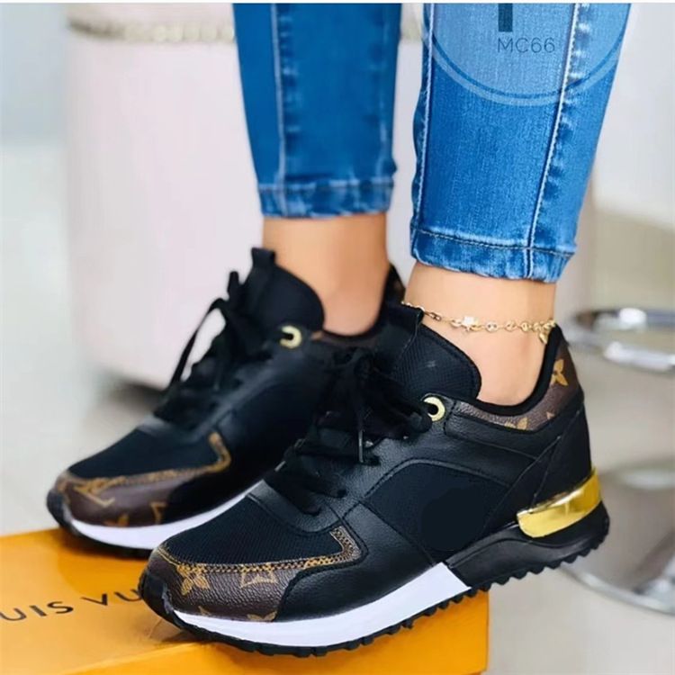 Large size sports shoes women wear round head muffin bottom leather splicing sports casual single shoes