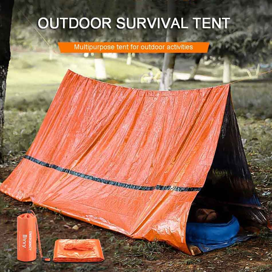 Camping Tent Emergency Shelter Waterproof Thermal Blanket Survival Self-defense Tool Kit SOS Storage Bag Whistle Equipment