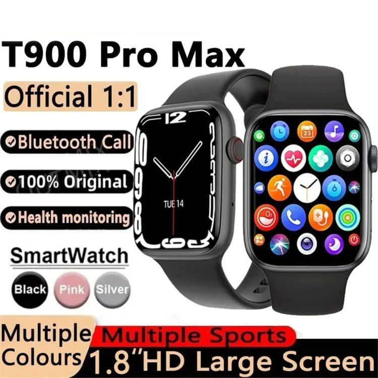 Smart Bracelet T900 PRO MAX smartwatch Bluetooth call CRRSHOP Smart Watch  1.8" HD large screen black silvery grey pink blue watch rotate button free shipping