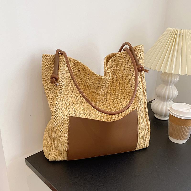 369-37045 Woven Leisure Tote Bag INS Trendy Straw Bag Large Capacity Single Shoulder Beach Bag