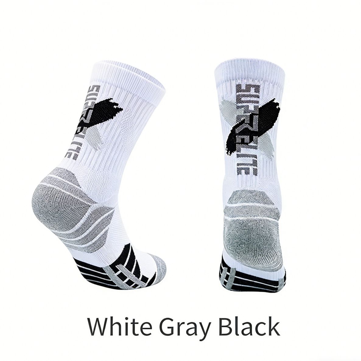 Men's High-Calf Marathon Running Socks, Professional Basketball Socks with Thickened Terry Sole, Cushioned Shock Absorption Athletic Socks for Running, Basketball, Training
White-Grey-Black