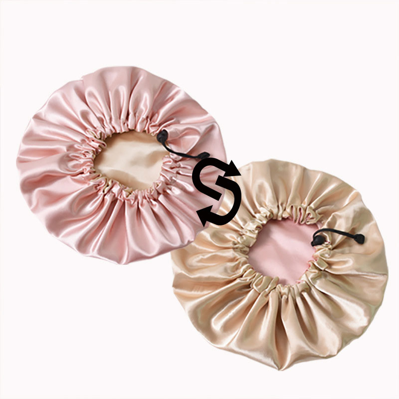 SM02 Women Sleeping Decorative Colorful Real Satin Double Layer Soft Bonnet Accessories Silk Sleep Bonnets