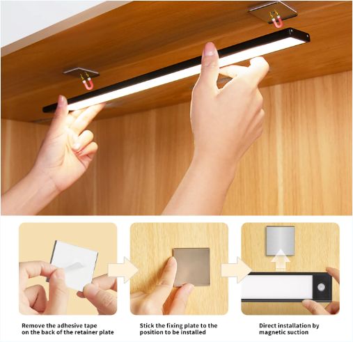 2 pack Rechargeable powered motion sensor stick on for closet stair lights, wireless induction lamp cabinet door light
