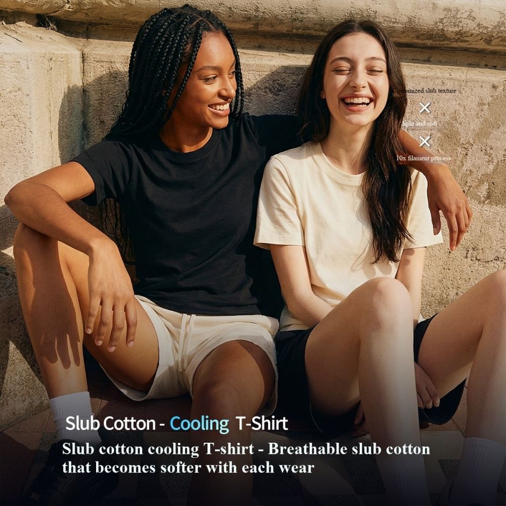 Women's Regular Shoulder Bamboo Cotton Ice Feel T-Shirt Cool Breathable Skin-Friendly Slim Fit Solid Color Simple Casual All-Match Short Sleeve Top