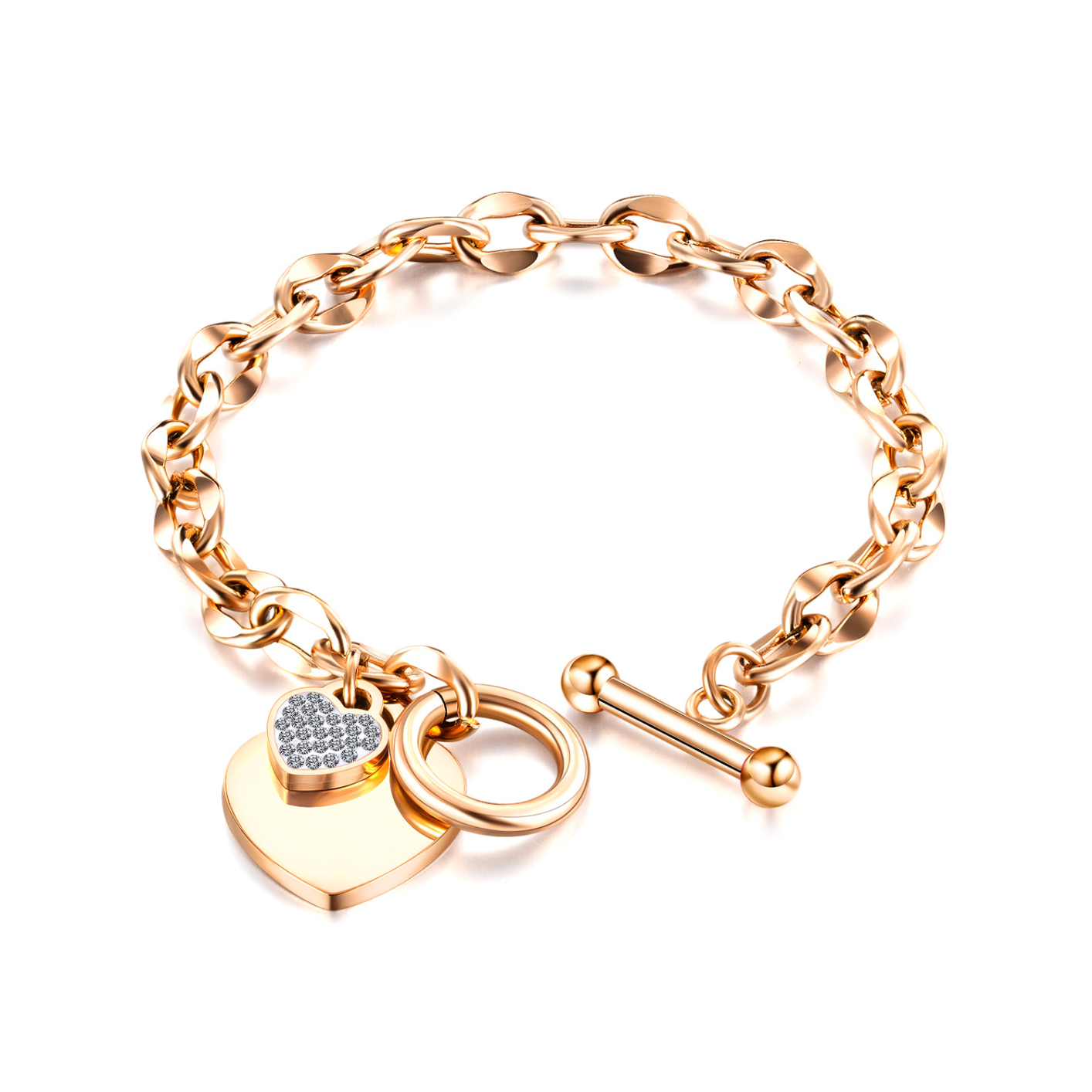1012 Stainless Steel Love Heart Charm Bracelet for Women Teen Girls Romantic Gift Silver/Rose/18k Gold Plated OT Clasp Bracelets