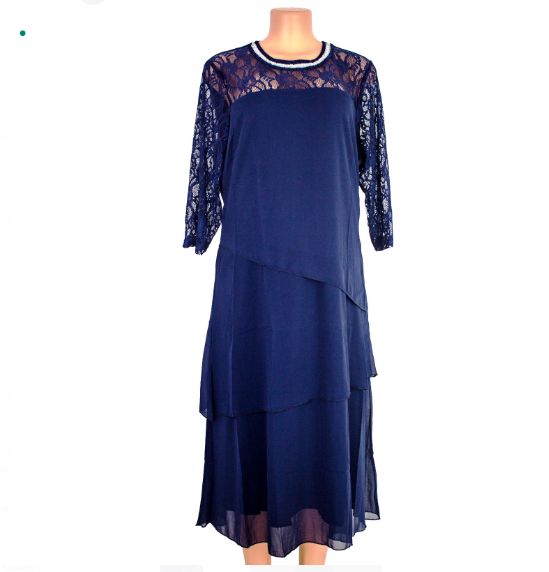 European and American Women's Embroidered Chiffon Patchwork Round Neck Temperament Casual Oversized Dress Size XL