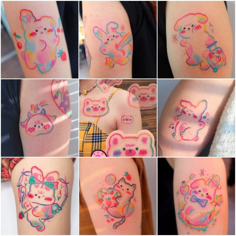 Girly Cute Colorful Cartoon Tattoo Sticker 