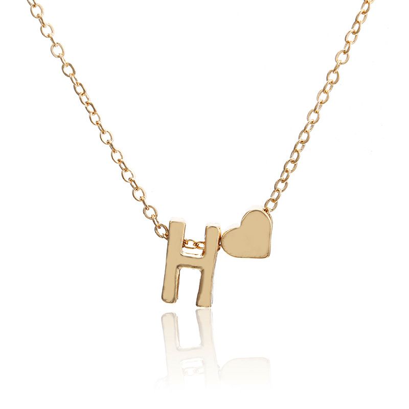 New simple peach heart-shaped letter necklace, elegant and versatile 26-letter original heart clavicle chainH