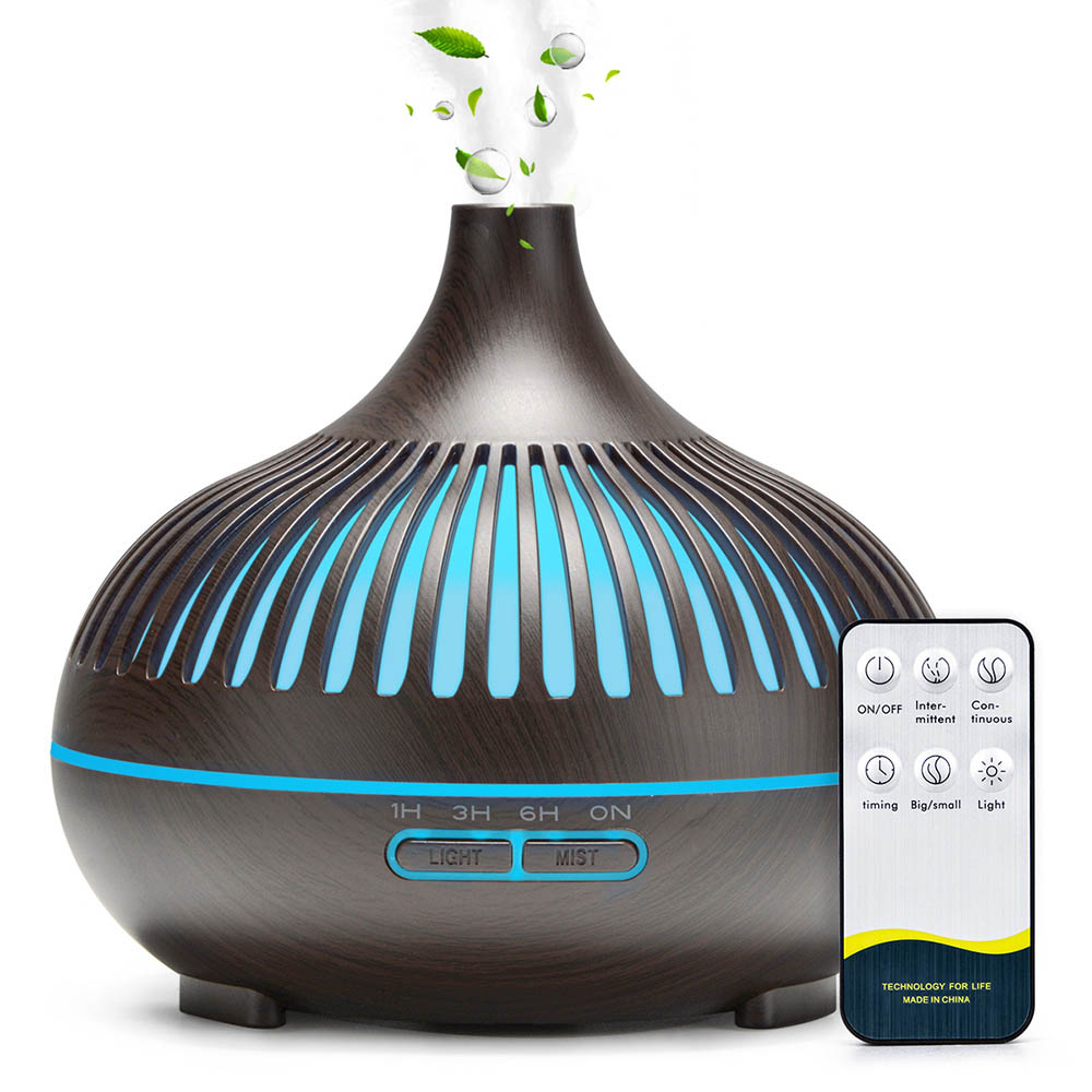 REMAX 500ML Aromatherapy Essential Oil Diffuser Wood Grain Remote Control Ultrasonic Air Humidifier Cool with 7 Color LED Lights