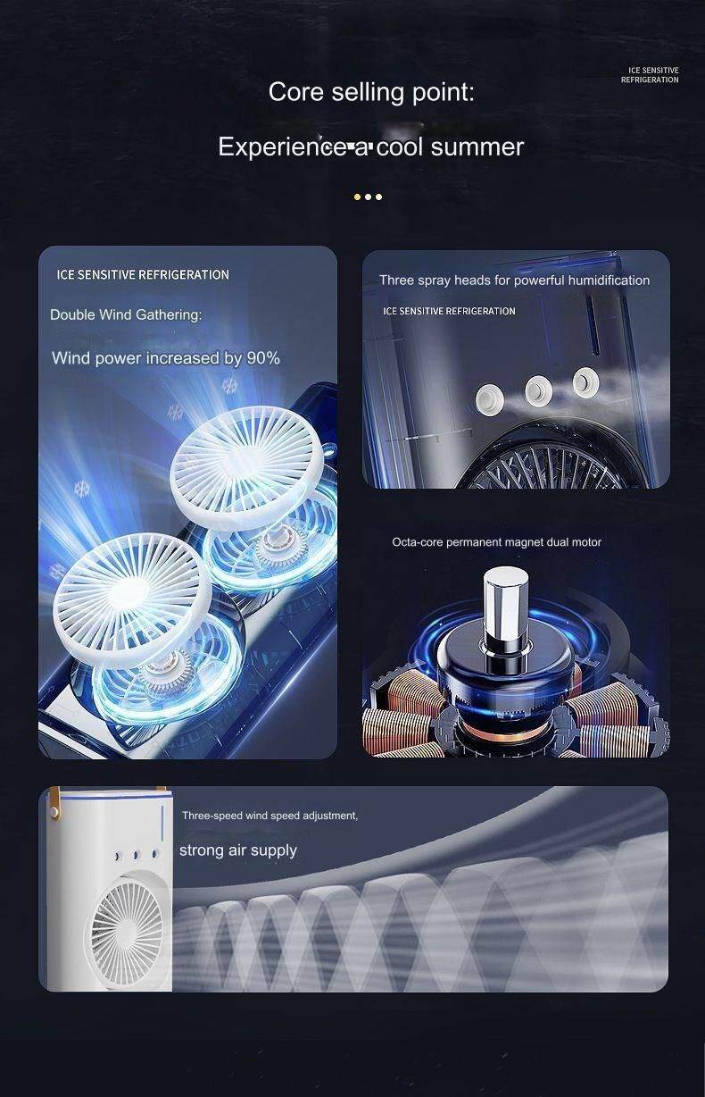 New double-head spray fan for home, dormitory, office, USB shaking mini fan, rechargeable, remote control, silent