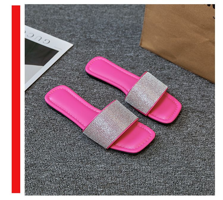 Square head flat flat comfortable slippers 2024 new women's drag outside to wear Europe and the United States large size leisure beach sandals 993