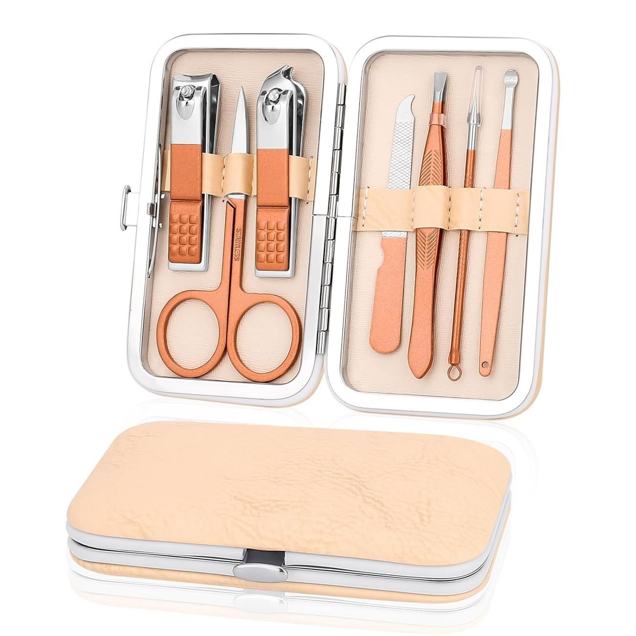Manicure Set-Stainless Steel Nail Care Set-Professional 7 in 1 Ingrown Toenail Clipper Grooming Tool-Pedicure Kit & Toe Nail Cutter-Thick Nail Scissors Toiletries with Cuticle Trimmer (Rose Gold)