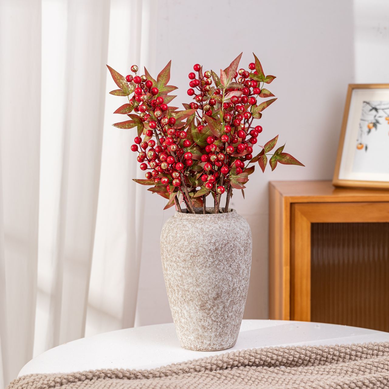 1PCS Faux Pine Branches With Red Berries Flower Decoration - Artificial Berry for Christmas Decoration - Home Party Flower Arrangement