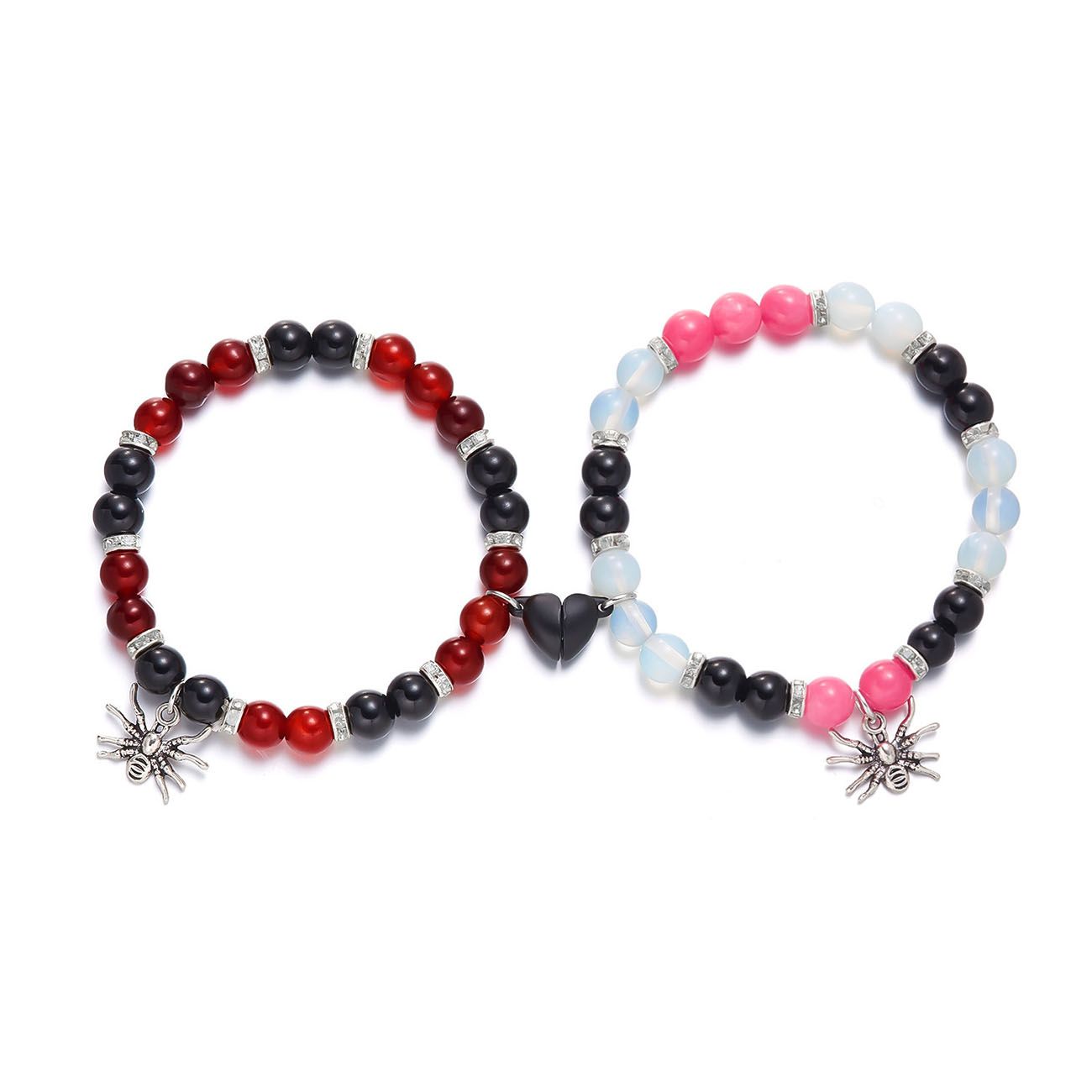 BR23Y0450 1Pcs New Natural Stone Beads Spider Charm Magnetic Bracelets Spider Matching Friendship Bracelets for Couples Halloween