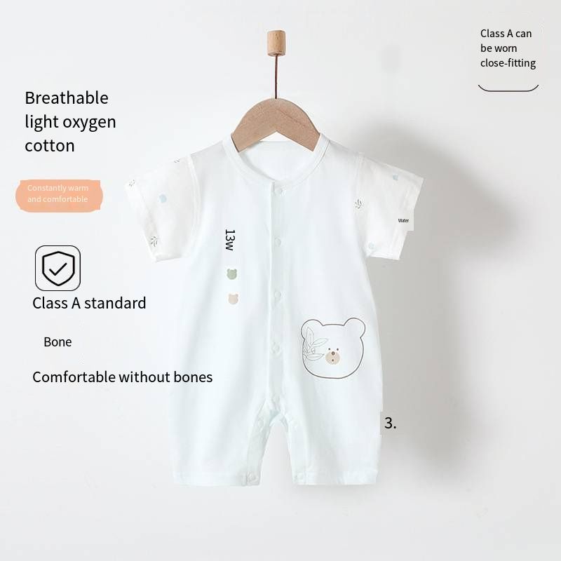 Baby Summer Ice Ceramic Cotton Romper, Short Sleeve No Bone Stitching Onesie, Breathable Cotton Infant Jumpsuit with Snap Closure, 66-80cm