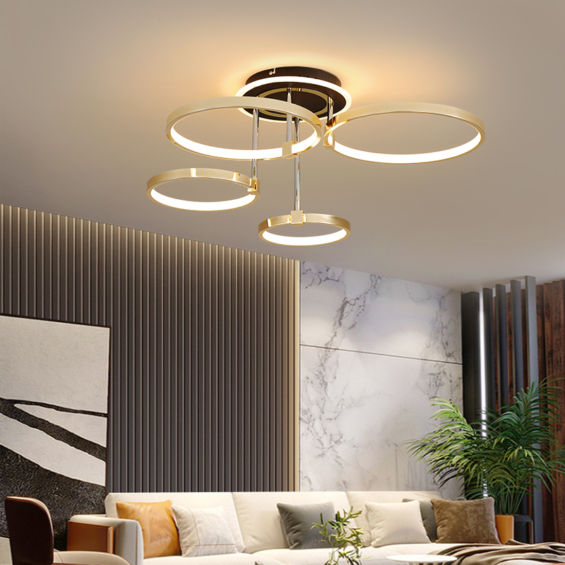 LPS Nordic creative round chandelier bedroom living room dining room lighting golden chrome halo ceiling lamp
