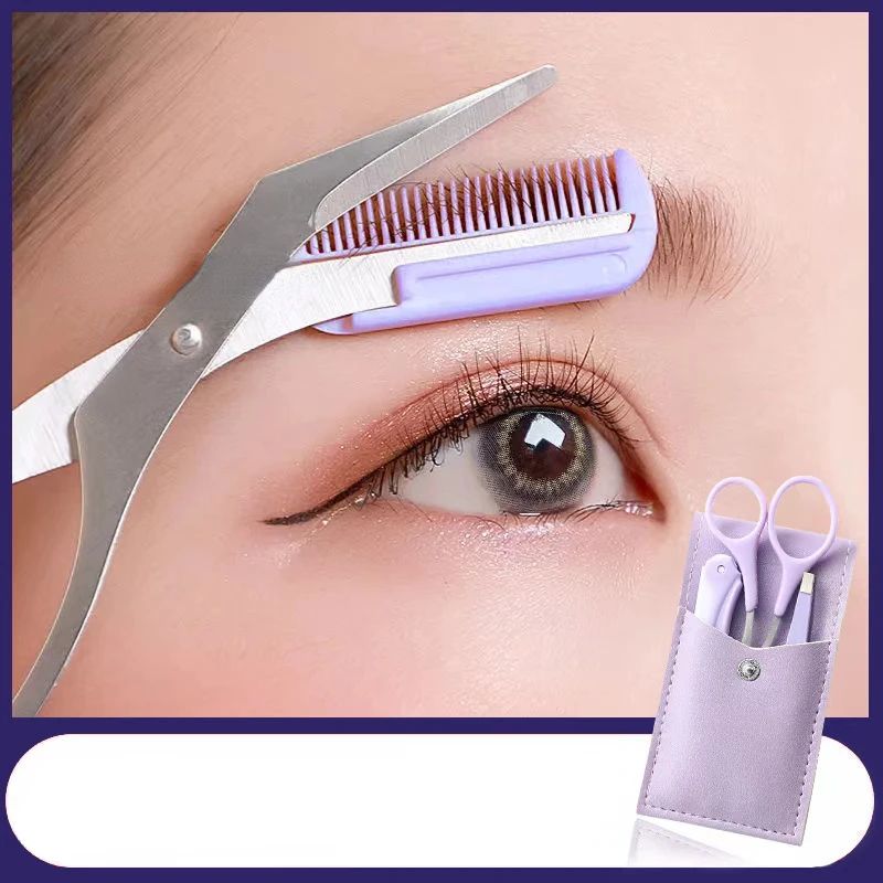 1/2/3Pcs Stainless Steel Eyebrow Trimmer Folding Eyebrow Trimming Suit Eyebrow Clipper Comb Tweezers Makeup Tools