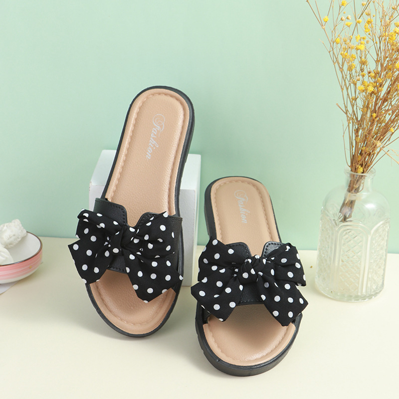 women's polka dot bow slippers comfortable flat bottom slippers outdoor beach sandals
