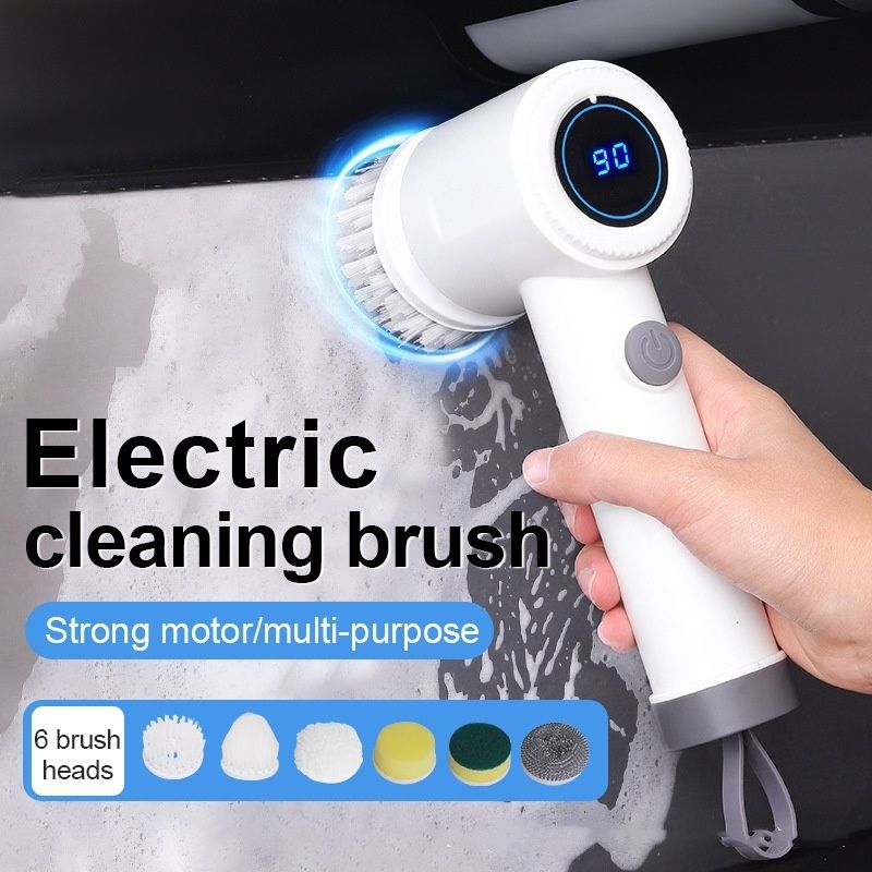 New Cordless Waterproof Handheld Electric Cleaning Brush, Multi‑Purpose Wireless Scrubber with Replaceable Brush Heads, Convenient Household Cleaning Tool for Kitchen Stove, Bathroom Tile and Bathtub