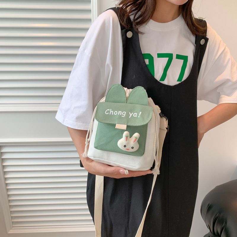 New Cute Single Canvas Bag Girl Rabbit Carrot Cute Girl Pure Color Shoulder Ins Slung Small Bag