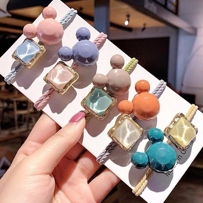 fs85963252 Korea Women Hair Ropes Big Crystal Mouse Shape Bead Elastic Rubber Band for Girl Fashion Hair Accessories Hair Ties